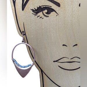 Rose Gold Hoop Pierced Earrings Faucet Blue Glass Beads Woman’s Jewelry